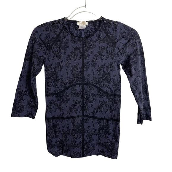 Philippe Matignon Gray Black Floral Long Sleeve Size‎ S/M Base Layer Fitted Top - Picture 1 of 6